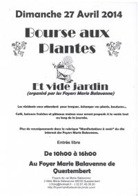 Bourse aux plantes Marie Balavenne. Publié le 25/03/14. Questembert 10H00